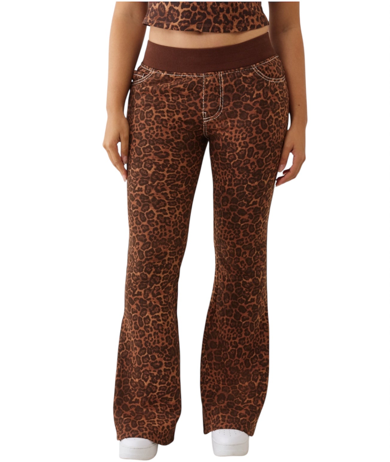True Religion Leopard Mid Rise Big T Flare Sweat Pant