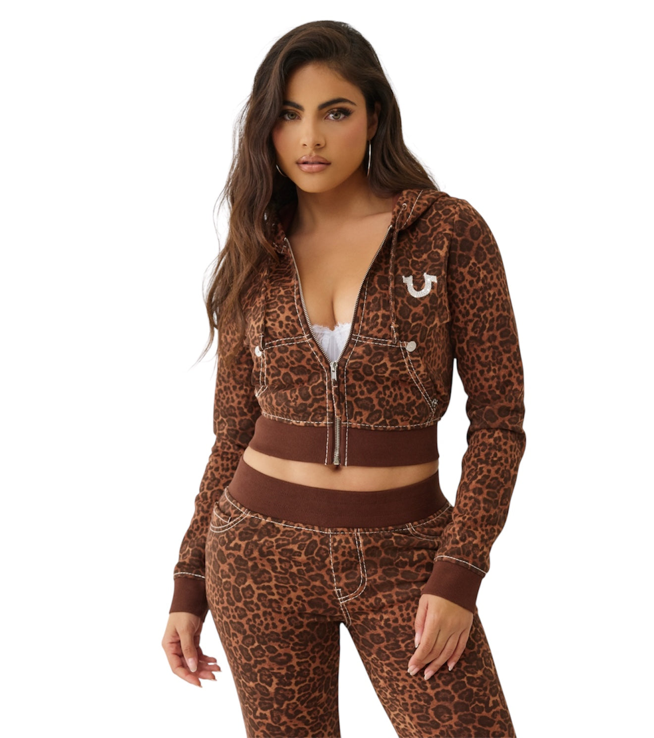True Religion LEOPARD CRYSTAL BIG T SHRUNKEN HOODIE