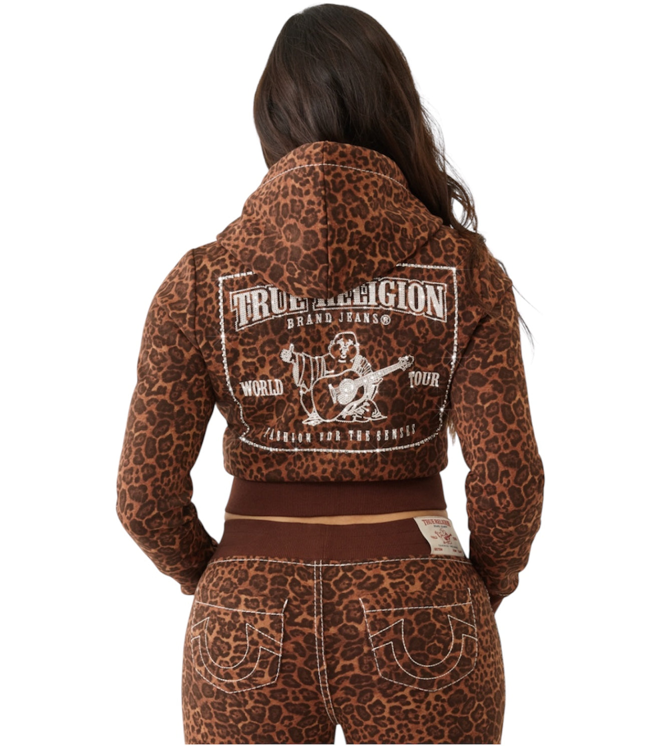 True Religion LEOPARD CRYSTAL BIG T SHRUNKEN HOODIE
