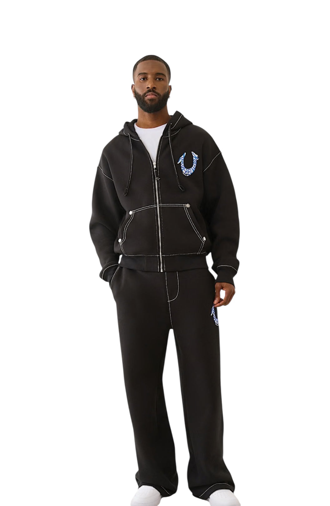 True Religion Horseshoe Paint Big T Zip Hoodie black