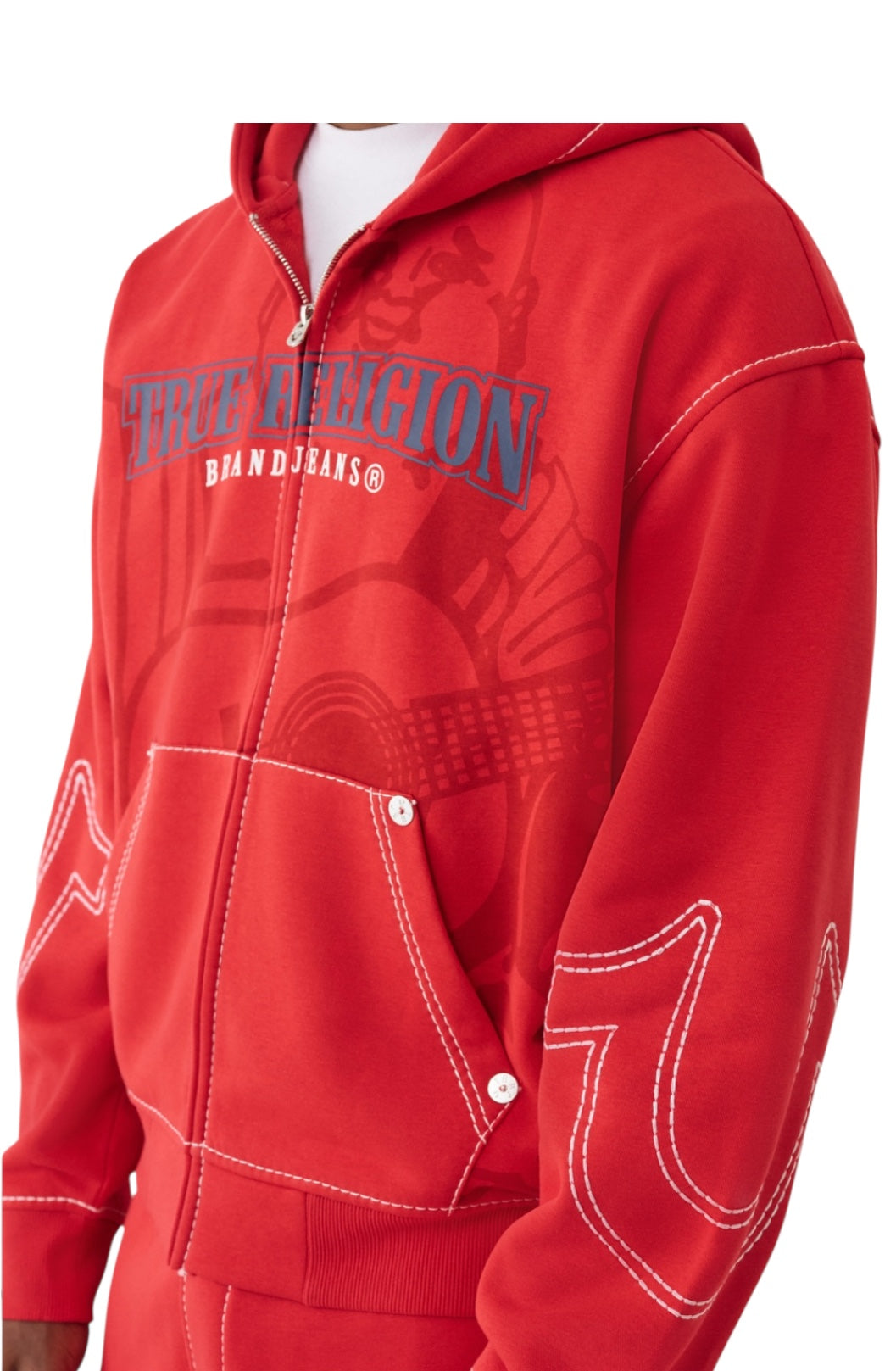 True Religion Cinched Big T Zip Up Hoodie red Tr09808