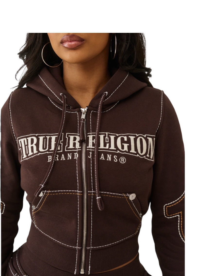 True Religion Shrunken Big T Zip Hoodie