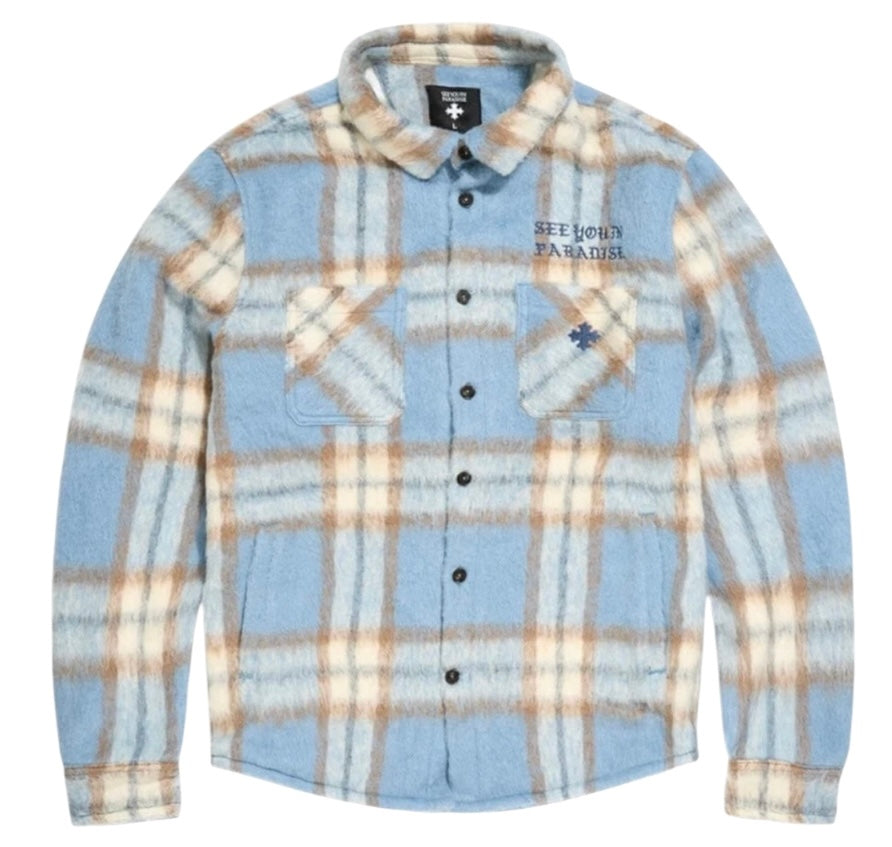 JORDAN CRAIG SEE YOU IN PARADISE EMBROIDERED SHACKET (CAROLINA BLUE) 2570