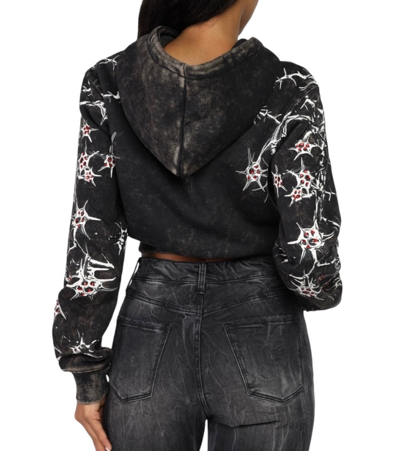 Smoke Rise dystopia cropped hoodie blk wash NO25958