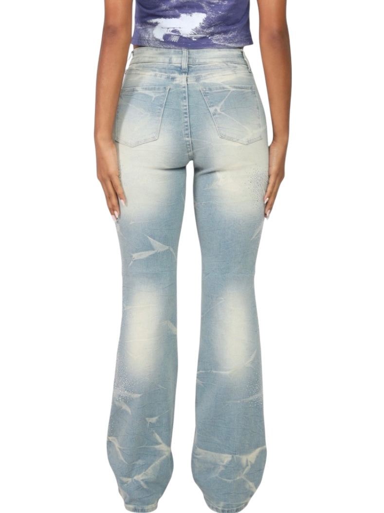 Smoke rise high rise rhinestone stack jeans modena blue AP25917