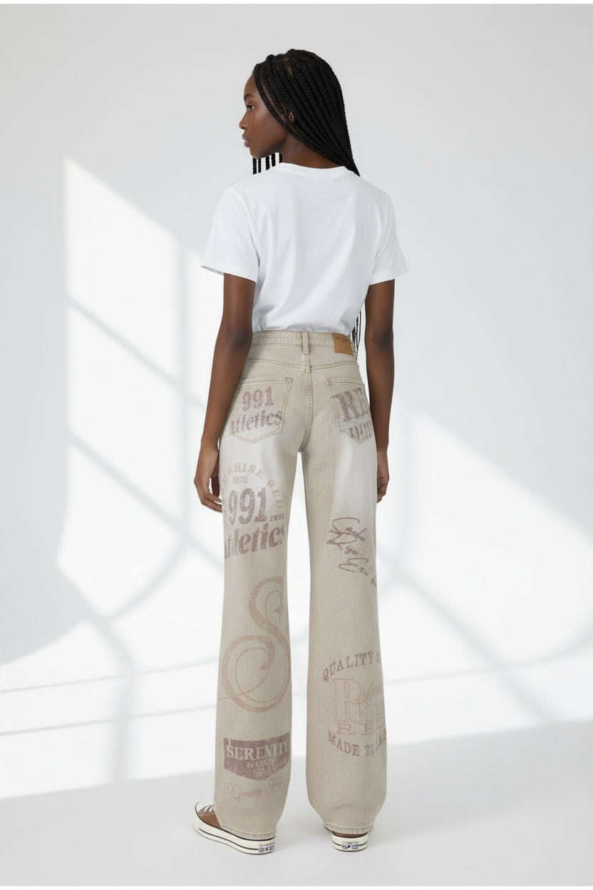 Smoke Rise LASER PRINTED MID RISE WIDE LEG PANT