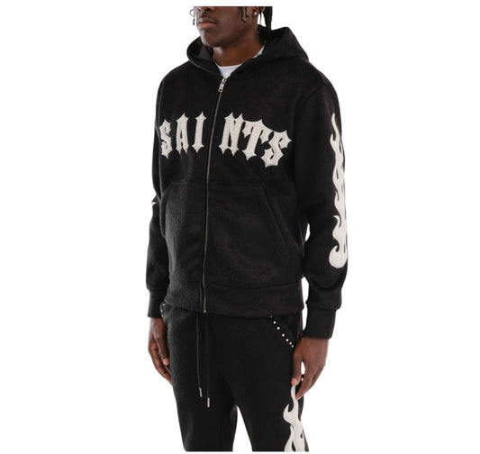 Copper Rivet Mohair Full Zip Hoodie black