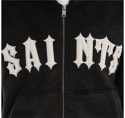 Copper Rivet Mohair Full Zip Hoodie black