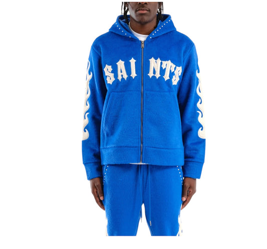 Copper Rivet Mohair Full Zip Hoodie royal blue