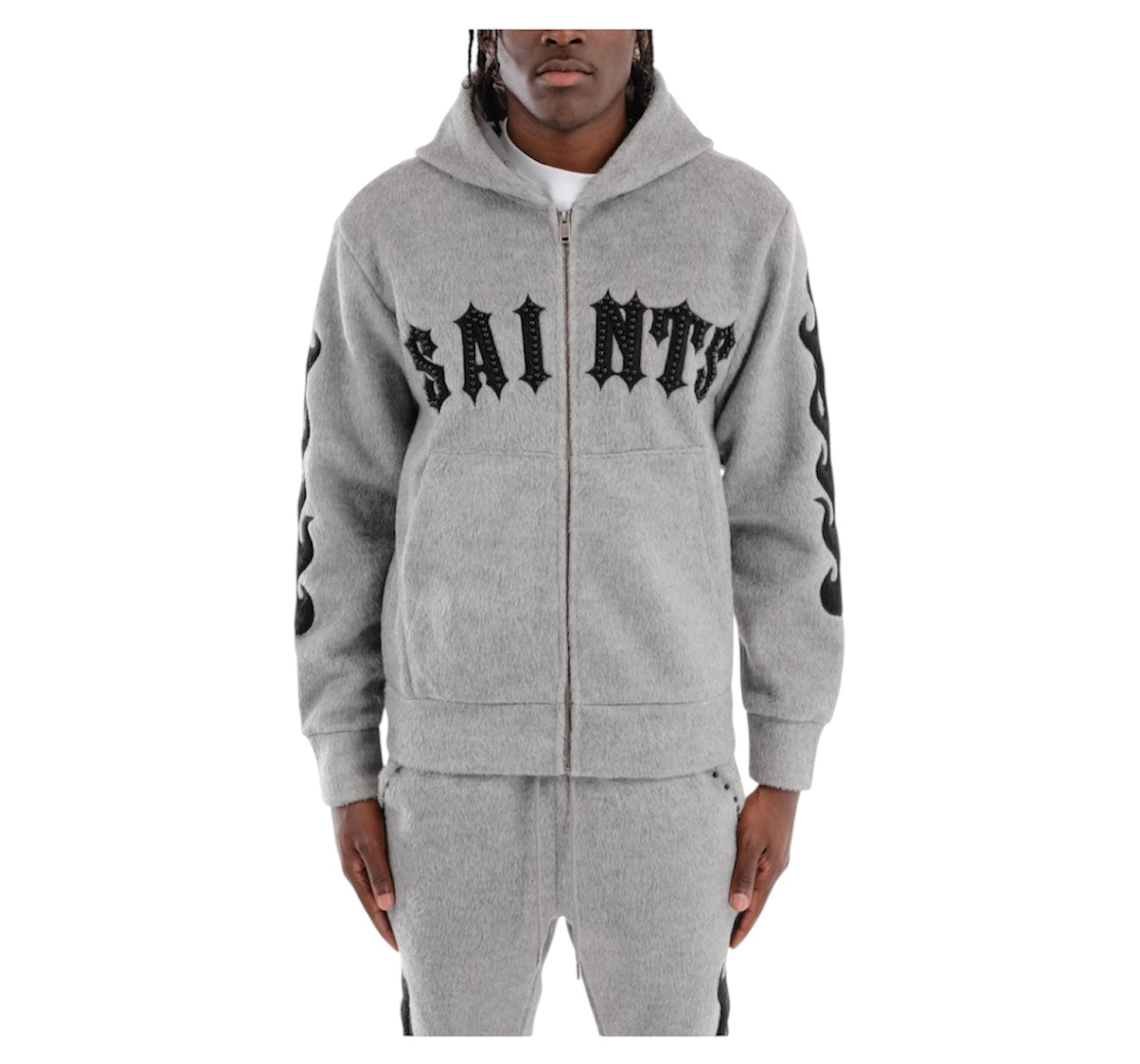 Copper Rivet Mohair Full Zip Hoodie gray