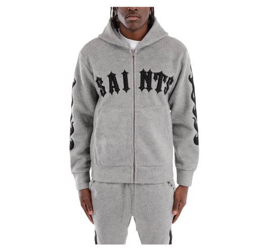 Copper Rivet Mohair Full Zip Hoodie gray