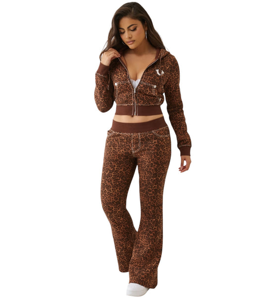 True Religion LEOPARD CRYSTAL BIG T SHRUNKEN HOODIE