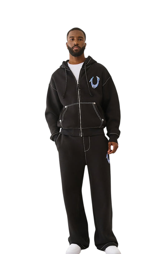 True Religion Horseshoe Paint Big T Zip Hoodie black