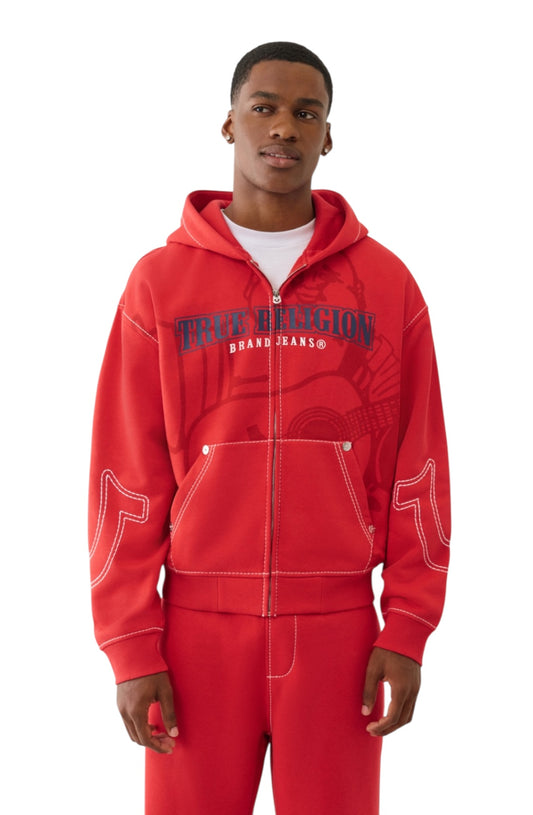 True Religion Cinched Big T Zip Up Hoodie red Tr09808
