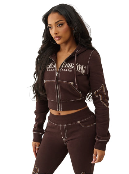 True Religion Shrunken Big T Zip Hoodie