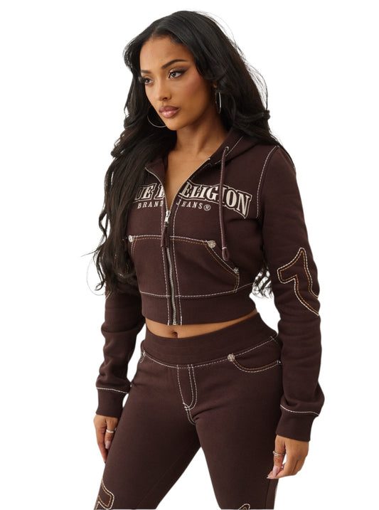True Religion Shrunken Big T Zip Hoodie