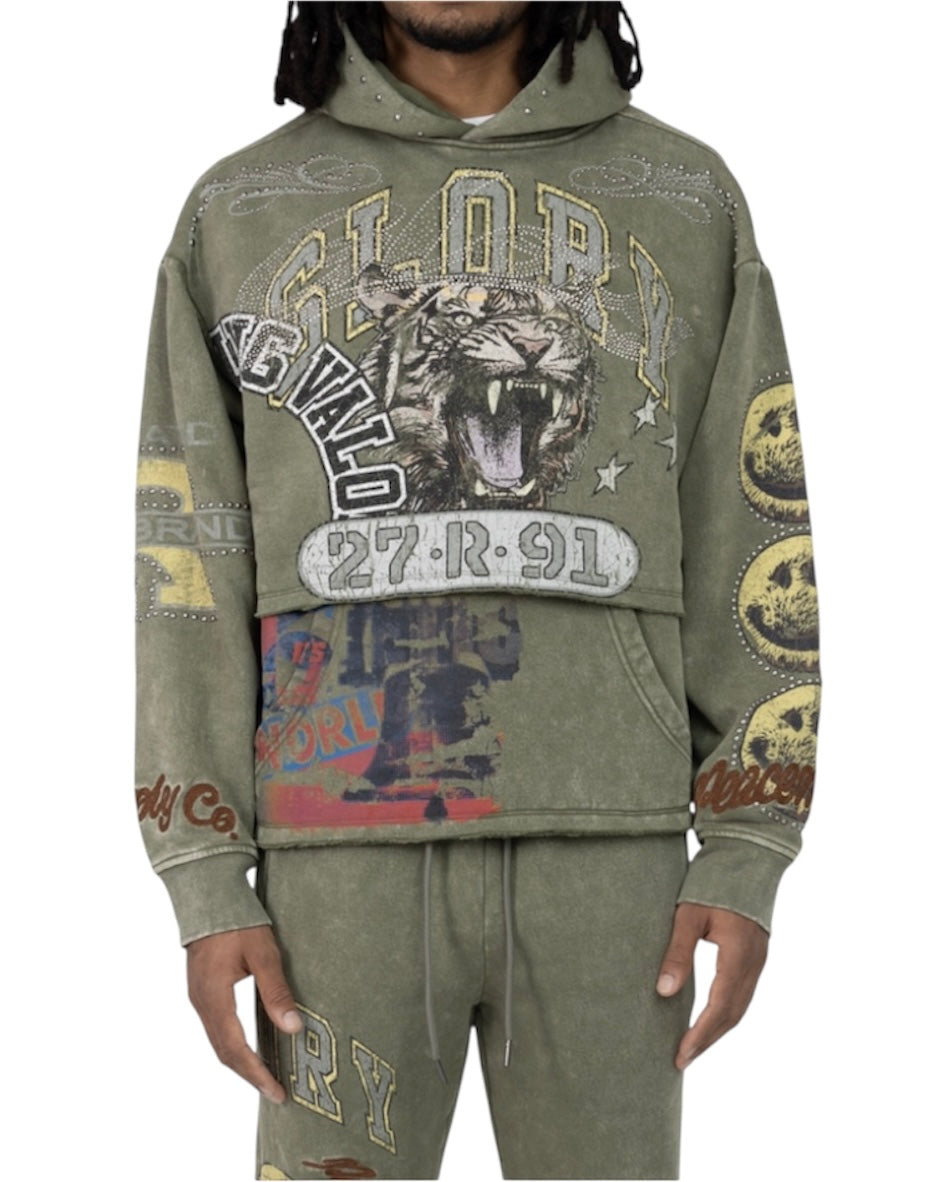 Smoke rise glory 2-fer hoodie -vin army