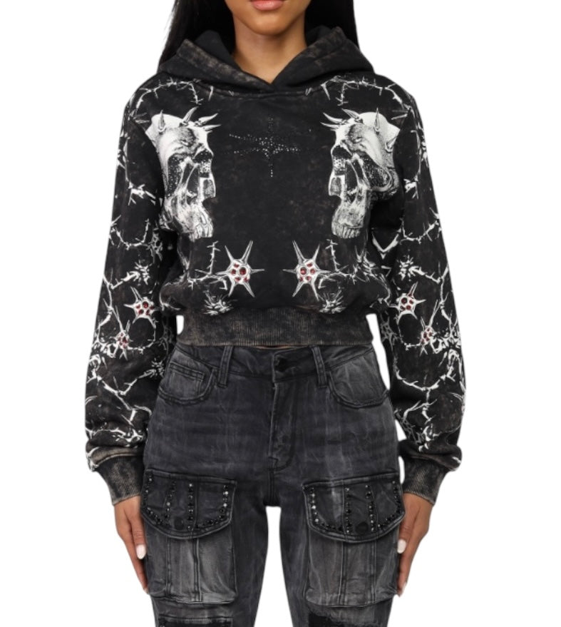 Smoke Rise dystopia cropped hoodie blk wash NO25958
