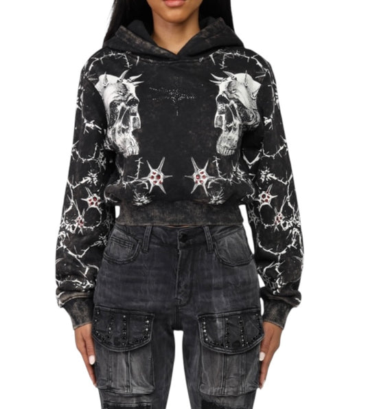 Smoke Rise dystopia cropped hoodie blk wash NO25958