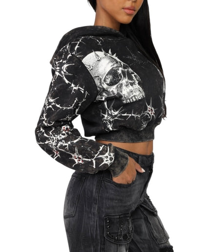 Smoke Rise dystopia cropped hoodie blk wash NO25958