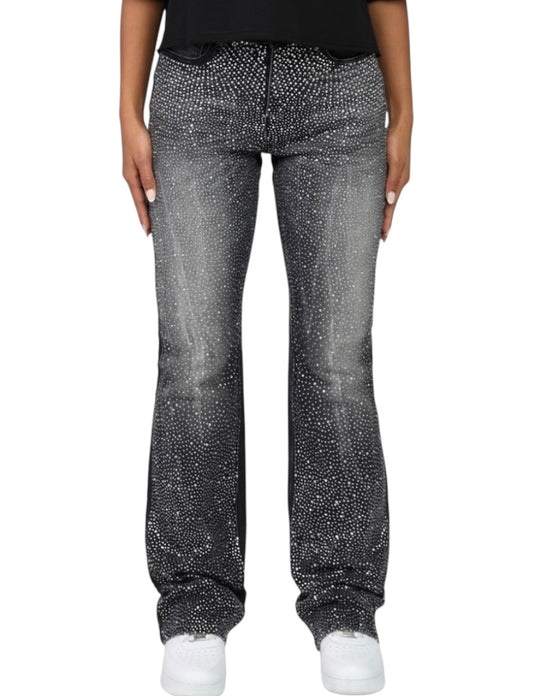 Smoke rise all over rhinestone stack jeans blk wash AP25813