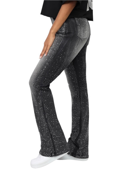 Smoke rise all over rhinestone stack jeans blk wash AP25813