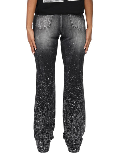 Smoke rise all over rhinestone stack jeans blk wash AP25813