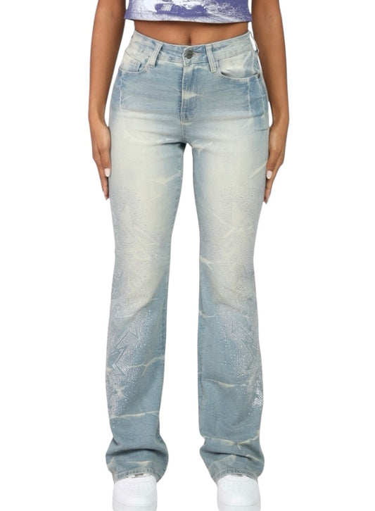 Smoke rise high rise rhinestone stack jeans modena blue AP25917