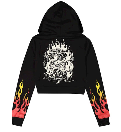 Ed hardy tiger flame zip front hoodie ehw18072
