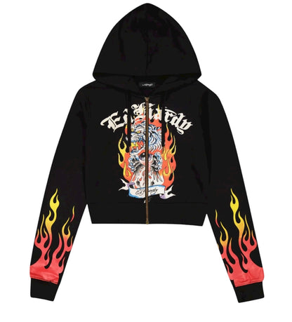 Ed hardy tiger flame zip front hoodie ehw18072