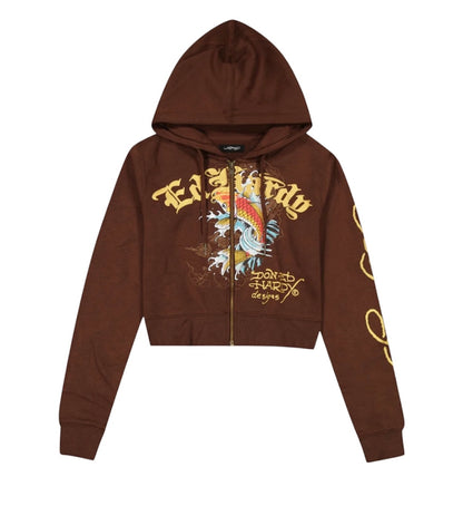 Ed hardy koi fish zip up front hoodie ehw180079