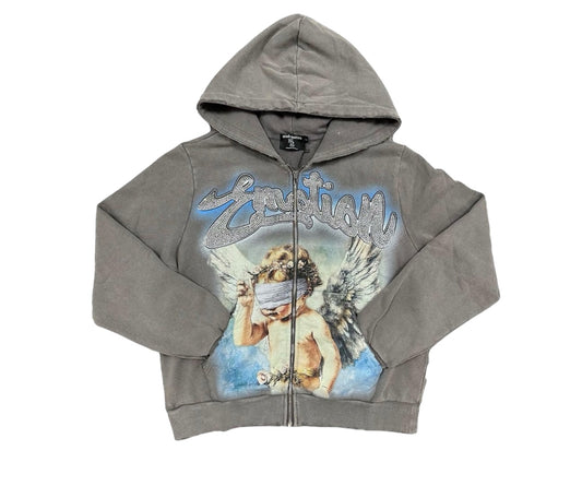 Mixed emotion grey rhinestone hoodie