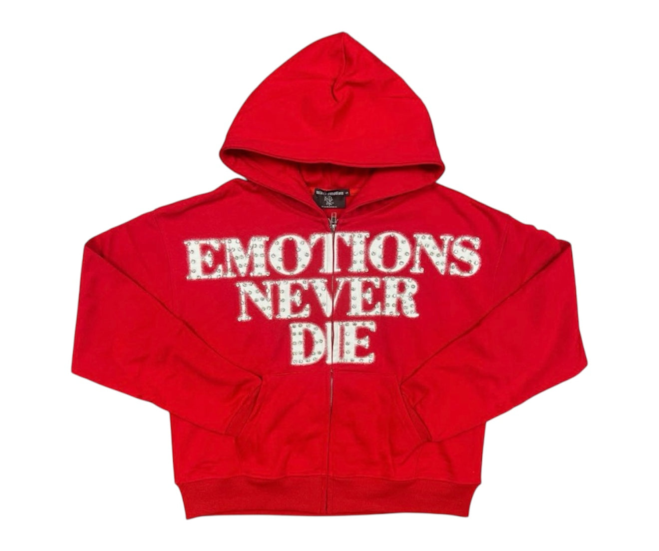 Mixed emotion Red ‘End’ Rhinestone hoodie