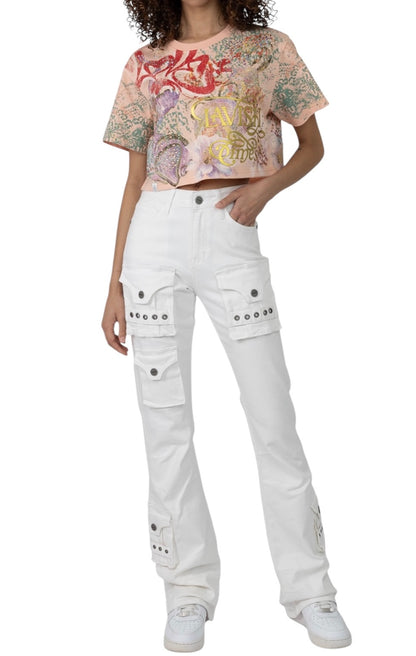 Smoke rise high rise cargo stacked jeans