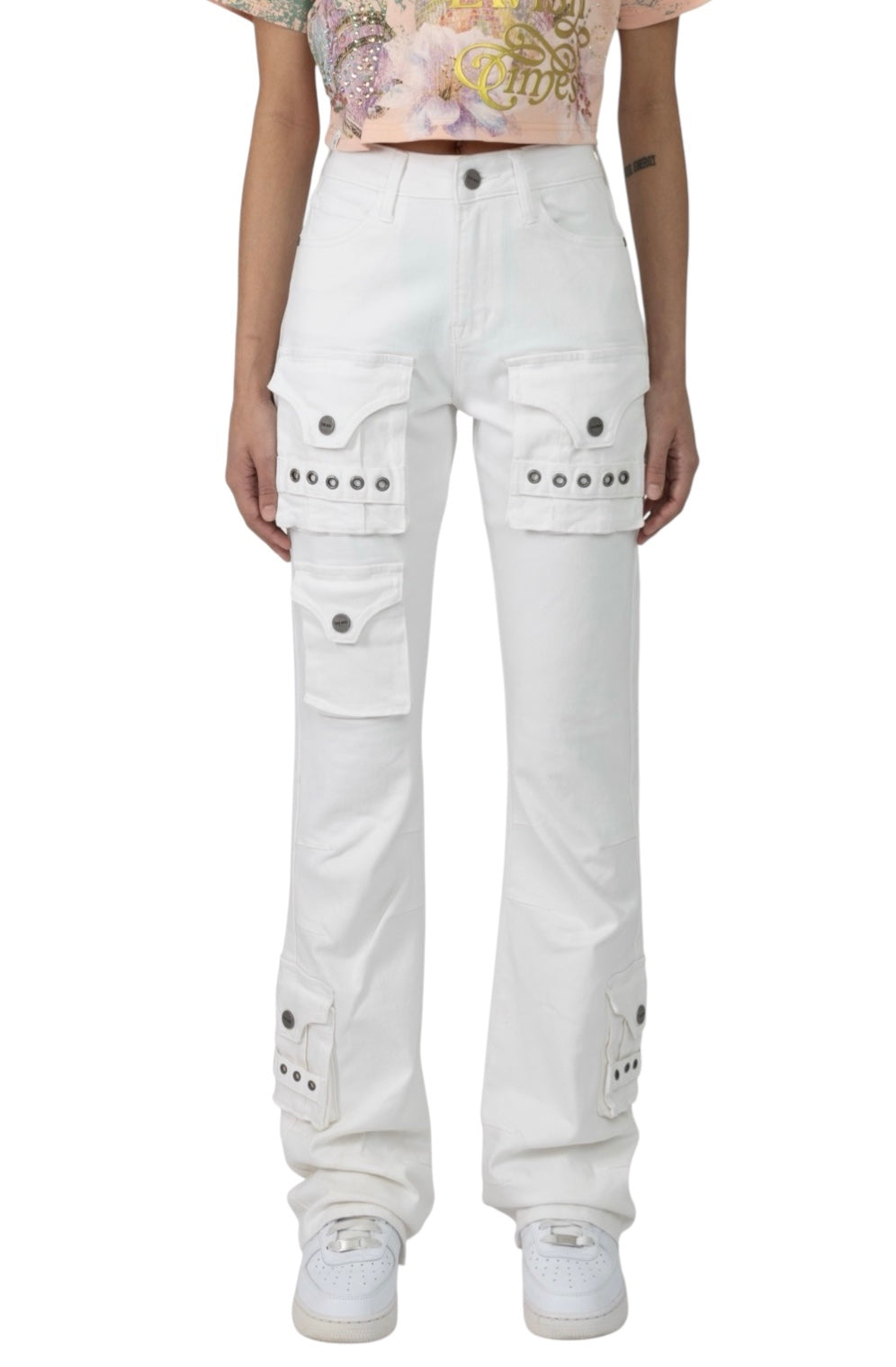 Smoke rise high rise cargo stacked jeans