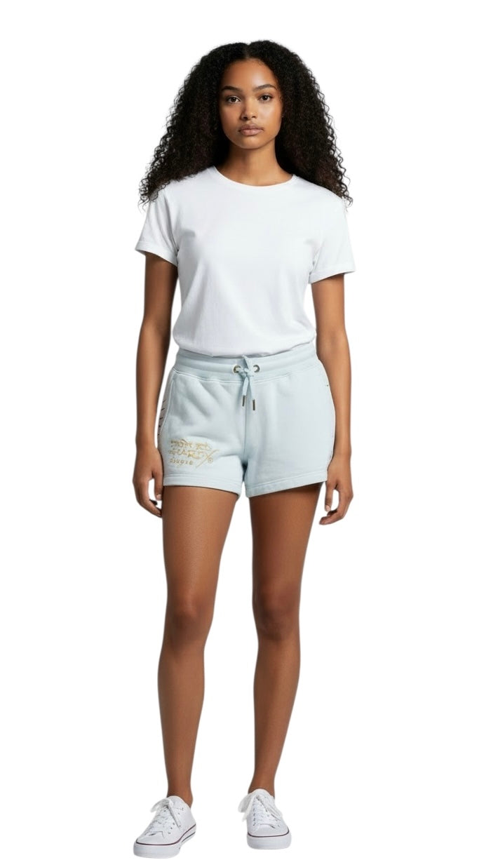 Ed hardly heart roses fleece shorts arctic blue