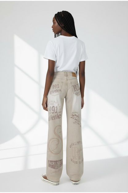 Smoke Rise LASER PRINTED MID RISE WIDE LEG PANT