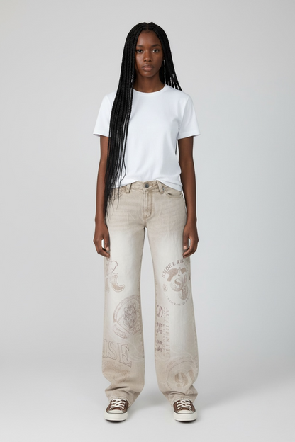 Smoke Rise LASER PRINTED MID RISE WIDE LEG PANT