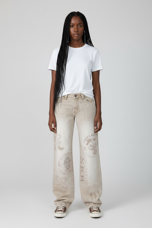 Smoke Rise LASER PRINTED MID RISE WIDE LEG PANT